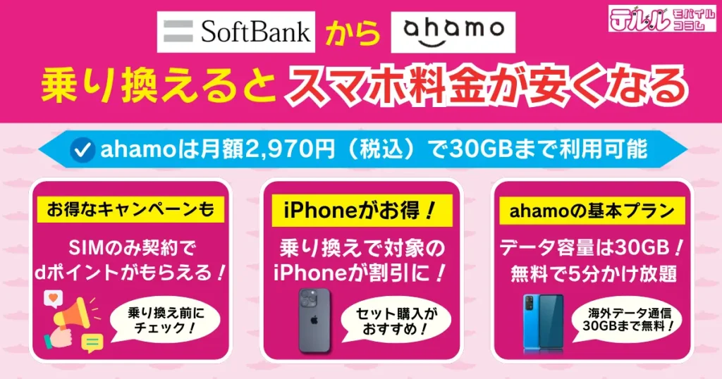 まとめ:ソフトバンクからahamoへ乗り換えるとスマホ料金が安くなる