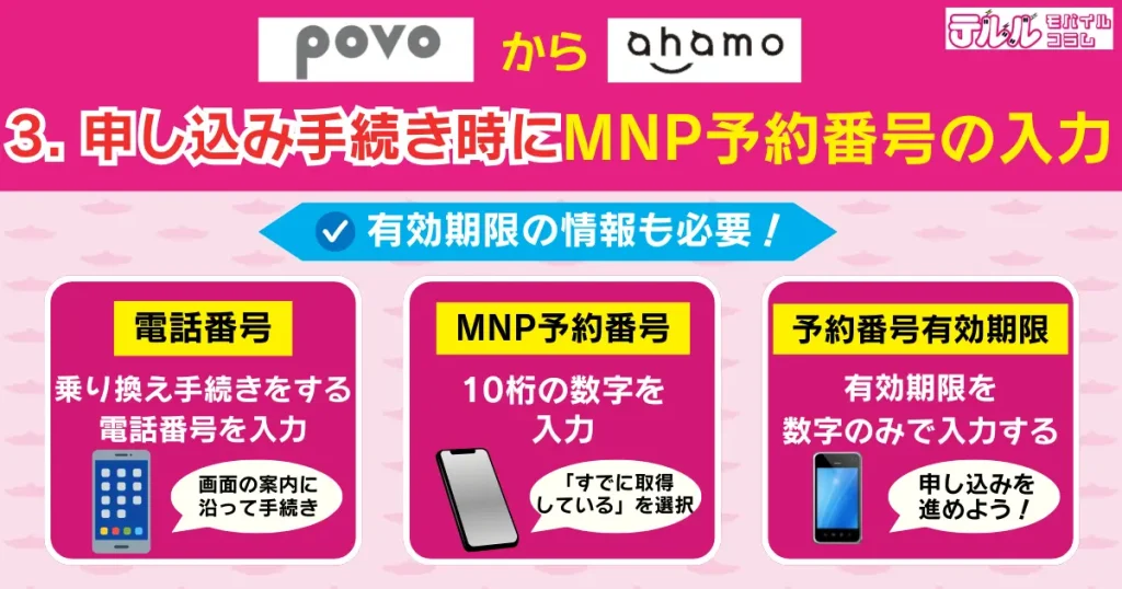 3. 申し込み手続き時にMNP予約番号の入力｜有効期限の情報も必要