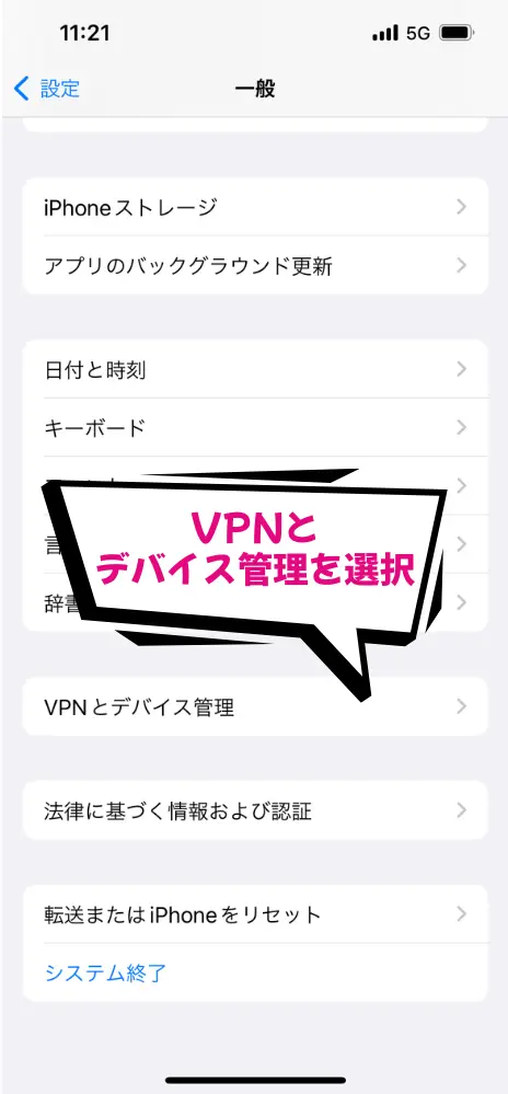 VPNとデバイス管理を選択