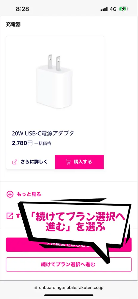 「続けてプラン選択へ進む」を選ぶ